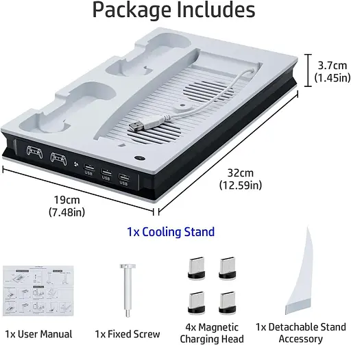 Wigearss Вертикальная охлаждающая подставка для PS5 с вентилятором и двумя контроллерами - фото 5