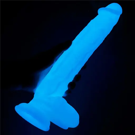 Неоновый фаллоимитатор LoveToy Lumino Play 26.9 см голубой - фото 6