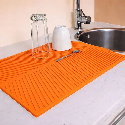Силіконовий килимок для сушіння посуду зі зливом підставка-килимок для мокрого посуду 42х33 см Жовтогарячий Помаранчевий 88194 - фото 2