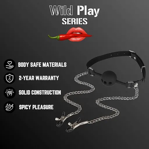 Кляп із затискачами для сосків Erospace Wild Play C15 чорний - фото 2