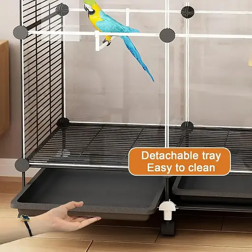 Металева клітка для птахів на колесах з аксесуарами 82х37х37см KP-82 - фото 2