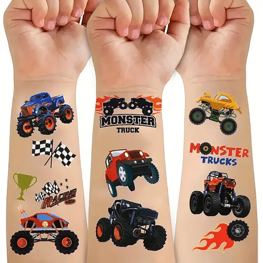 Набір дитячих тимчасових тату «Колеса-монстри» set-10-kids-tatto-cars - фото 2