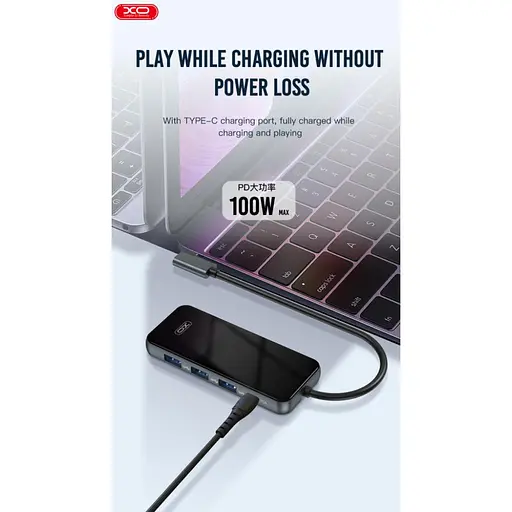 Разветвитель конвертер хаб XO Hub002 Usb-C Multifunction Adapter 5 in 1 HDMI + Usb x 3 + PD - фото 4