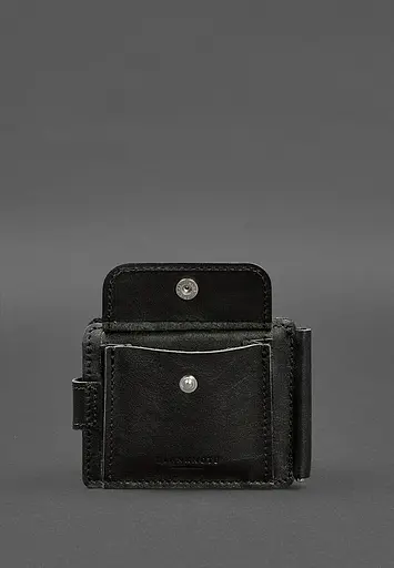 Кожаное портмоне 13.1 зажим с хлястиком черный краст - фото 7