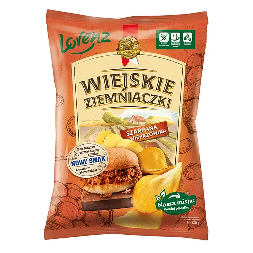 Чипси картопляні Wiejskie Ziemniaczki зі смаком рваної свинини 130 г