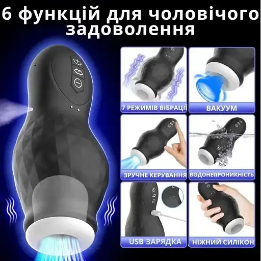 Мастурбатор вакуумный I’MCUM Blow Job 7 режимов вибрации и сосания Синий (IM-FJB243) - фото 4