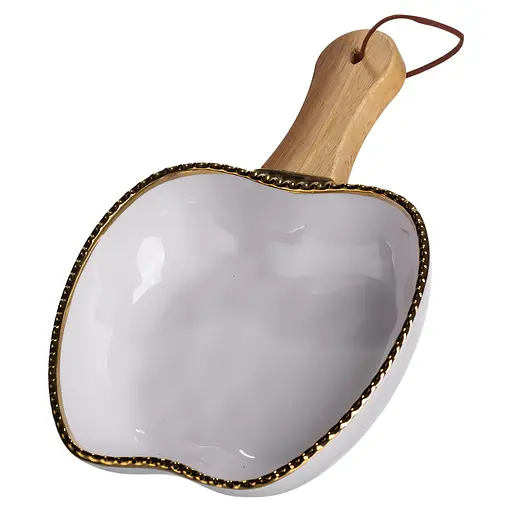 Тарелка фарфоровая глубокая с ручкой Яблоко 23×16×4 (см) сервировочное блюдо с ручкой для подачи тарелка сковорода Золото Yiwu ZJH-14-1
