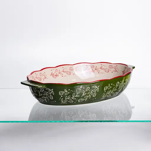 Форма для запекания Vintage 35×22×5 (см) овальная форма для выпекания в духовке с ручками Зеленый Yiwu HM05-03 - фото 3
