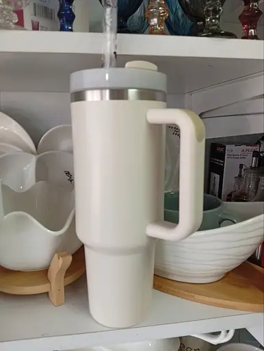 Термокружка из нержавеющей стали с трубочкой 1200мл Термос Термостакан Термобутылка Бежевый - фото 3