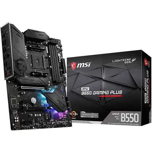 Материнская плата MSI AM4 (B550) MPG B550 Gaming PLUS, B550, 4xDDR4, CrossFire, Int.Video (CPU), 6xSATA3, 2xM.2, 1xPCI-E 16x 4.0, 1xPCI-E 16x 3.0, 2xPCI-E 1x 3.0, ALC892, RTL8111H, 7xUSB3.2/8xUSB2.0, HDMI/DP, ATX - фото 2