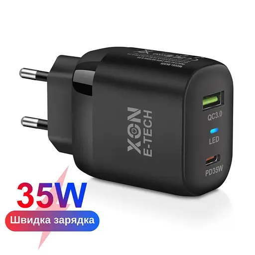 Зарядное устройство XON PowerCharge 35W (PD35) USB Type-C (PCWB035035A1С1B 6112) Черный - фото 1