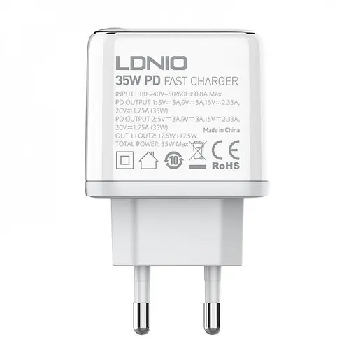 Зарядний пристрій блок-адаптер живлення Ldnio A2528C 35 W 2 порти USB-C біле - фото 5