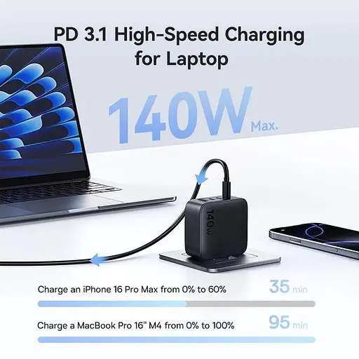 Зарядний пристрій - блок адаптер 4 виходи Baseus EnerFill FH11 3USB-C+USB 140W - фото 6