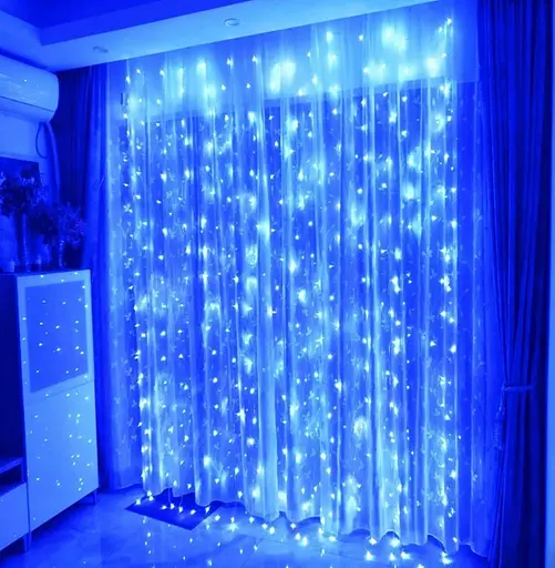 Гирлянда штора Водопад 720 led 3х3м Большая круглая лампа (прозрачный провод, 15 нитей) Синий - фото 3