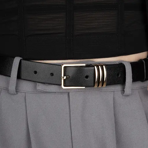 Ремінь жіночий шкіряний JK-3063 чорний із золотою пряжкою (110 см) - фото 5