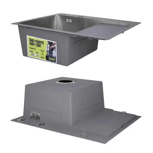 Кухонна мийка Lidz Handmade H6350R інтегрована крило зправа Brushed у комплекті з дозатором та корзиною, Нержавіюча сталь - фото 4