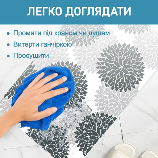 Набор 2 коврика для ванной и кухни Aquarius Суперпоглощающие 50х80 см + 50х120 Серые Цветы - фото 7