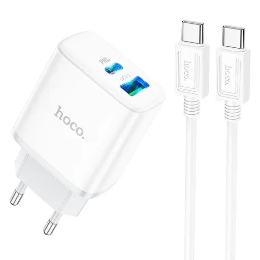 Зарядный адаптер Hoco C105A 20W Type-C и USB с быстрой зарядкой и LED-подсветкой - фото 1