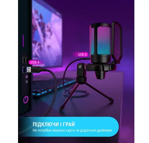 Мікрофон конденсаторний Fifine A6V-B Ampli Game RGB USB Black - фото 9