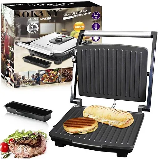 Контактный прижимной гриль Sokany KJ-202 с терморегулятором настольный 2000 Вт - фото 5