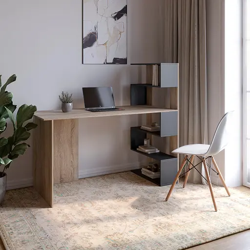 Cтіл комп'ютерний з полицями М-ЗОН Джеко 1416P правий Сонома/Антрацит (MZN-031030)