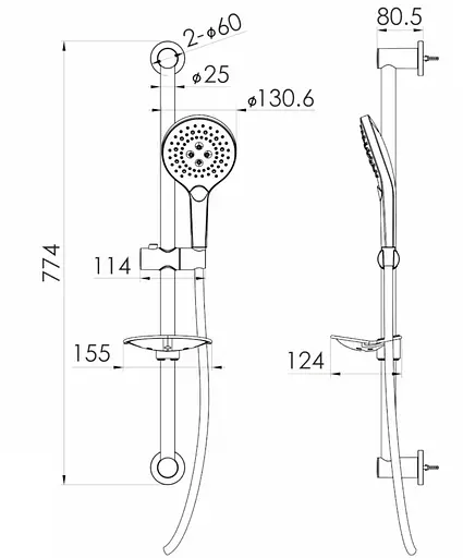 Душовий гарнітур Imprese SPR лійка SPR370, 130 мм, 3 режими, штанга 80 см, шланг PVC 170 см, мильниця хром f03800101DR, Хром - фото 2