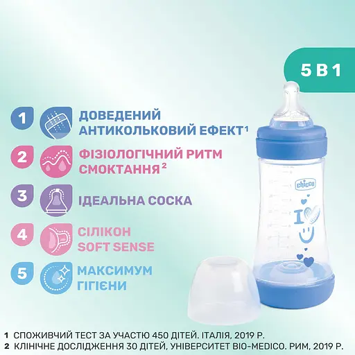 Бутылка для кормления Chicco Perfect 5 пластиковая с силиконовой соской 2+ месяца голубой 240 мл (20223.22.40) - фото 3
