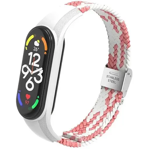 Ремінець Braided Buckle Mi Band 3/4/5/6/7 Білий Рожевий (11) - фото 1