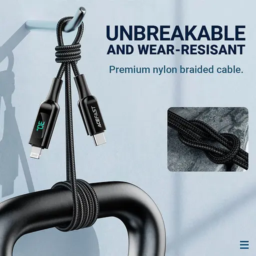 Дата кабель Acefast MFI C6-01 USB-C to Lightning zinc alloy digital display braided (1.2m) Black - фото 3