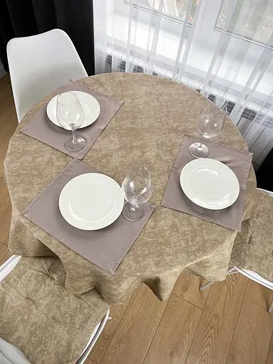 Водовідштовхувальна скатертина Мармур капучіно 100х100 см (+ 4 серветки 30х40 см) - фото 9