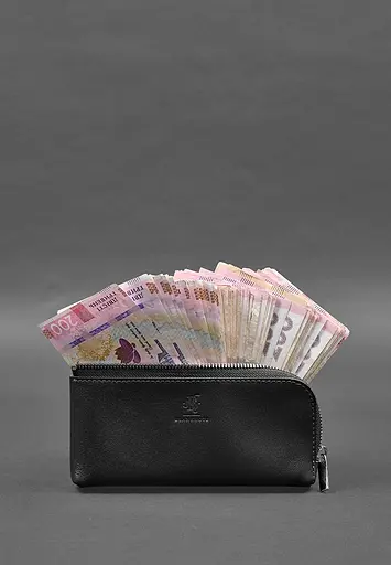 Кожаный портмоне-купюрник на молнии 14.0 Черный - фото 3
