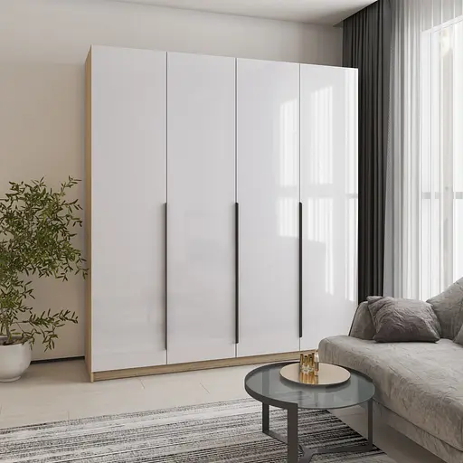 Шафа 4-дверна MebelStar Оскар Gloss BL-B, блок шухляд+полиці 200x52x220 см Дуб сонома/Білий (MBS-5338) - фото 1