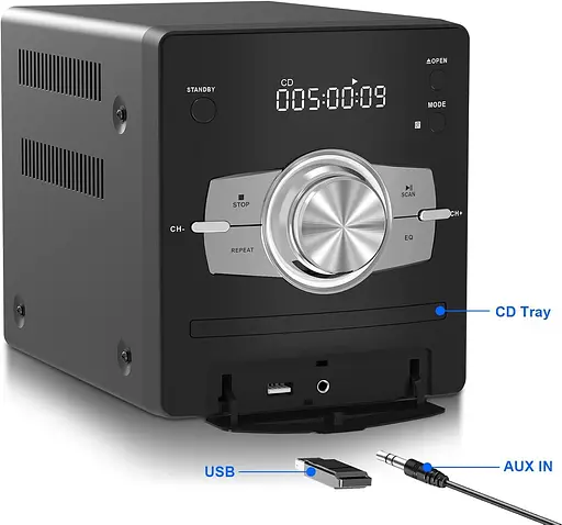 Домашня стереосистема з CD-плеєром, FM-радіо, Bluetooth, AUX in, USB-in, роз'єм для навушників, пульт дистанційного керування - фото 2