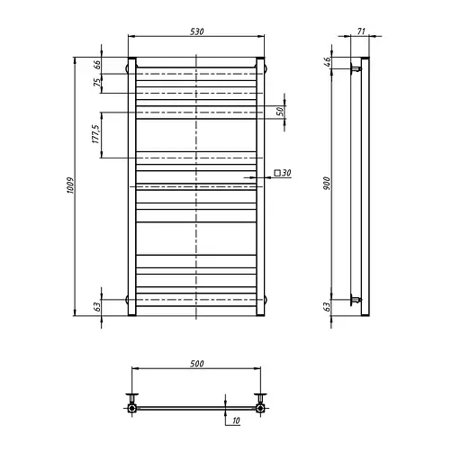 Водяной полотенцесушитель Navin Largo 500x1000, черный муар 00-044050-5080, Черный матовый - фото 6