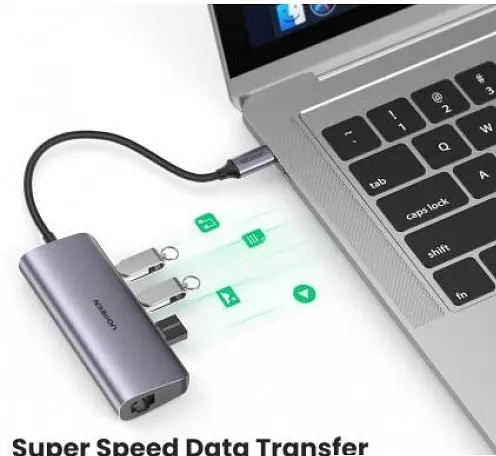 Хаб Ugreen CM252 Usb-C - 3 x Usb 3.0 RJ45 Micro Usb Multifunction Adapter серебристый (60718) - фото 3