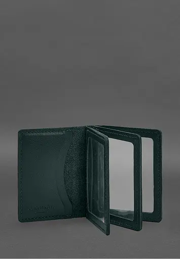 Кожаная обложка для водительского удостоверения, ID и пластиковых карт 2.1 зеленая - фото 3