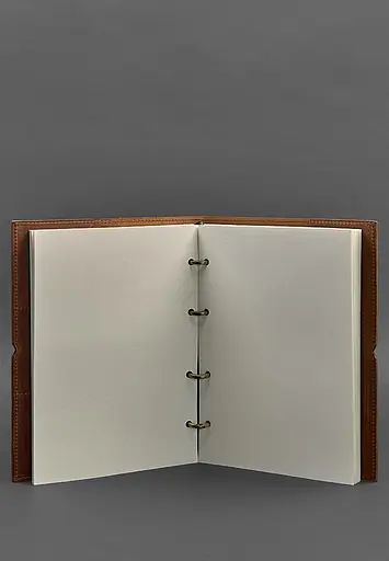 Кожаный блокнот А5 на кольцах (софт-бук) 9.0 в мягкой светло-коричневой обложке. - фото 4