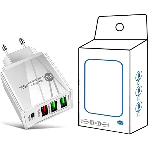 Зарядний пристрій Mirrow 3 USB Type-C Super Charge/Quick Charge 36W White (985741235) - фото 3