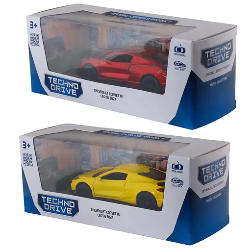 Автомодель TechnoDrive Chevrolet Corvette C8 Z06, 2024 (жовтий, червоний) (250310) - фото 14