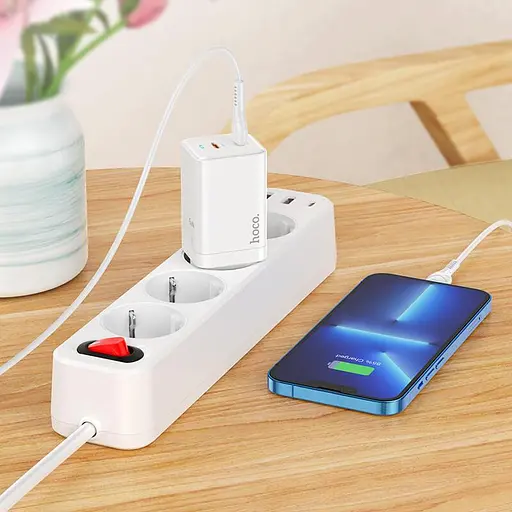 Адаптер сетевой HOCO Type-c to Lightning Cable Astral N23 2Type-C 45W белое - фото 2