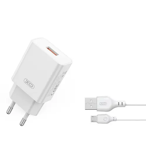Мережевий зарядний пристрій XO L127 USB-A QC18W Fast Charging Charger with Micro cable Білий - фото 4