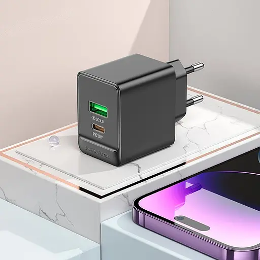 Зарядное устройство - Адаптер сетевой Borofone BAS14A Erudite charger 2 выхода 1USB + 1Type-C 20W черный - фото 7