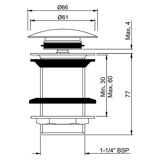 Донний клапан Jaquar Click-Clack, чорний ALD-BLM-727, Чорний матовий - фото 2