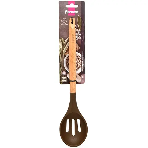 Ложка сервірувальна Fissman Chef’s Tools з отворами 32 см шоколадна (1459)