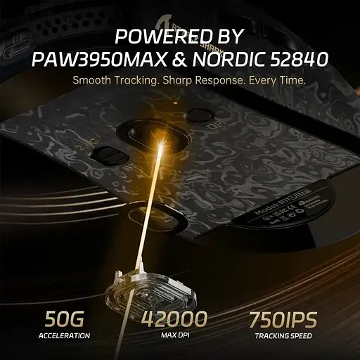 Игровая беспроводная мышка Attack Shark R11 Ultra / Три режима подключения / 42 000 DPI / Cенсор PixArt PAW3950MAX / Black - фото 9