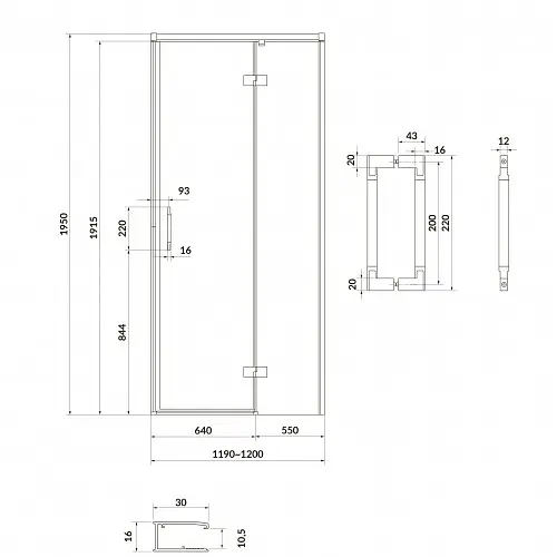 Душевые двери Cersanit Larga 120x195 R распашные профиль хром S932-118, Правая, прозрачный, хром - фото 2