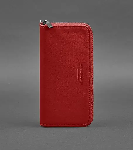 Кожаный портмоне на молнии 6.1 красный - фото 1