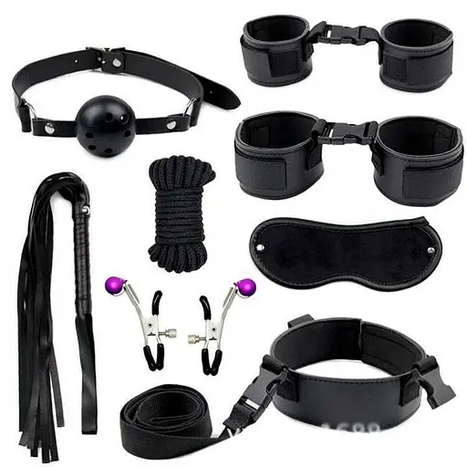 Комплект для бандажу з 8 предметів BDSM Чорний K000873 - фото 1