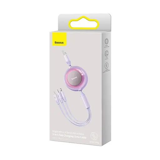 Кабель Baseus Bright Mirror 2 Series Retractable 3-in-1 Fast Charging Data Cable USB to M+L+C 3.5A 1.1m Purple - фото 2
