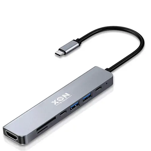 USB-хаб XON SmartHub 7 в 1 (HDMI, SD/TF, 2xType-C, 2xUSB3.0) Сірий (UHCHP074300G 5177) - фото 1